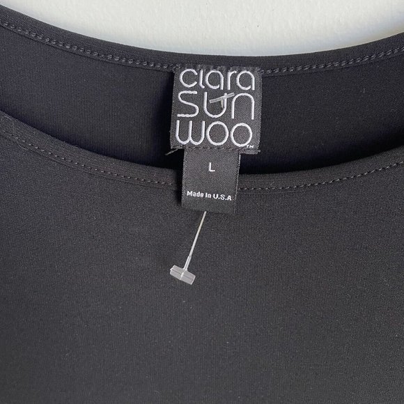 Clara Sun Woo Black Vegan Liquid Leather Asymmetrical Tunic Top - Picture 2 of 6